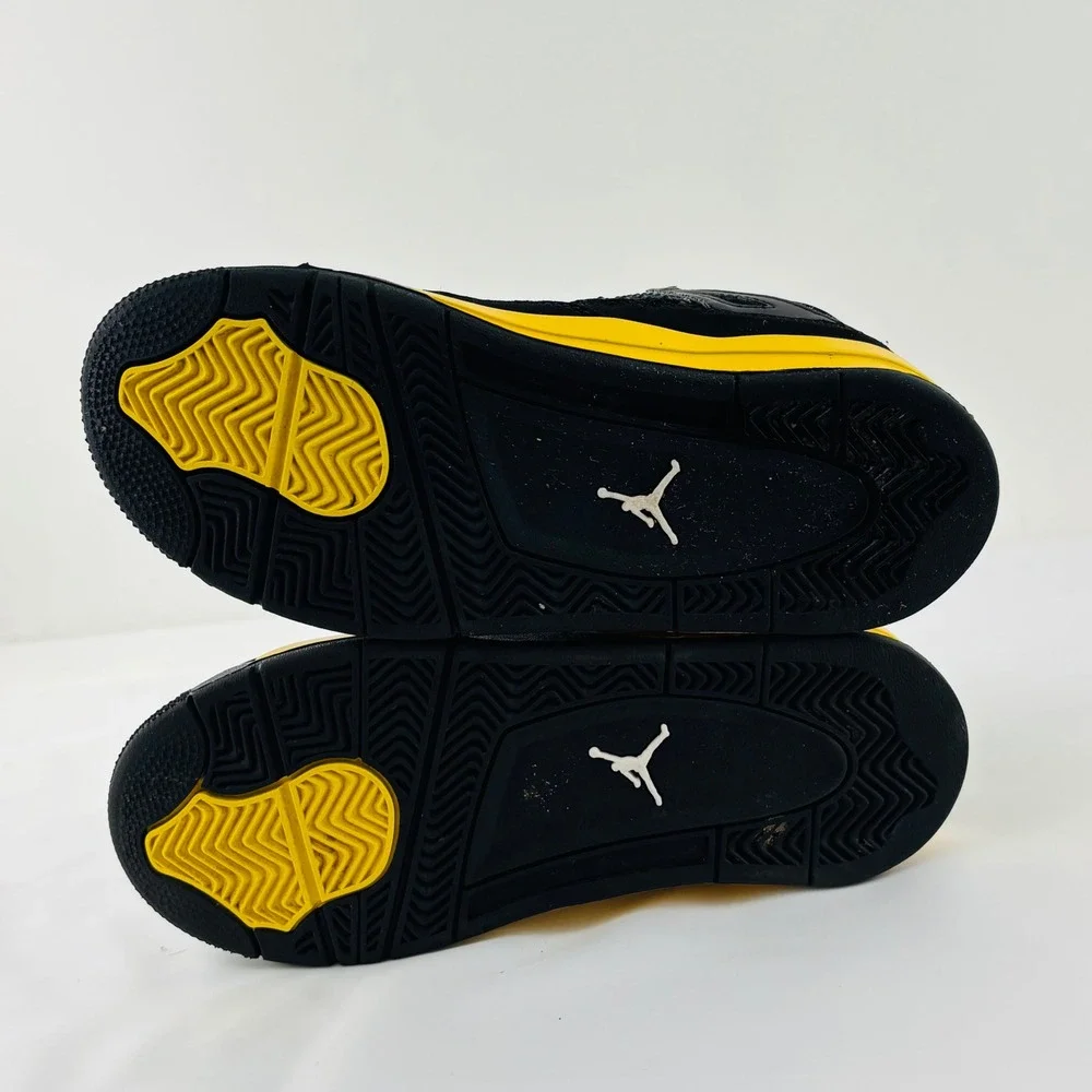 Nike Air Jordan 4 Retro Thunder Kids Size 3Y Black Yellow Sneakers BQ7670-017